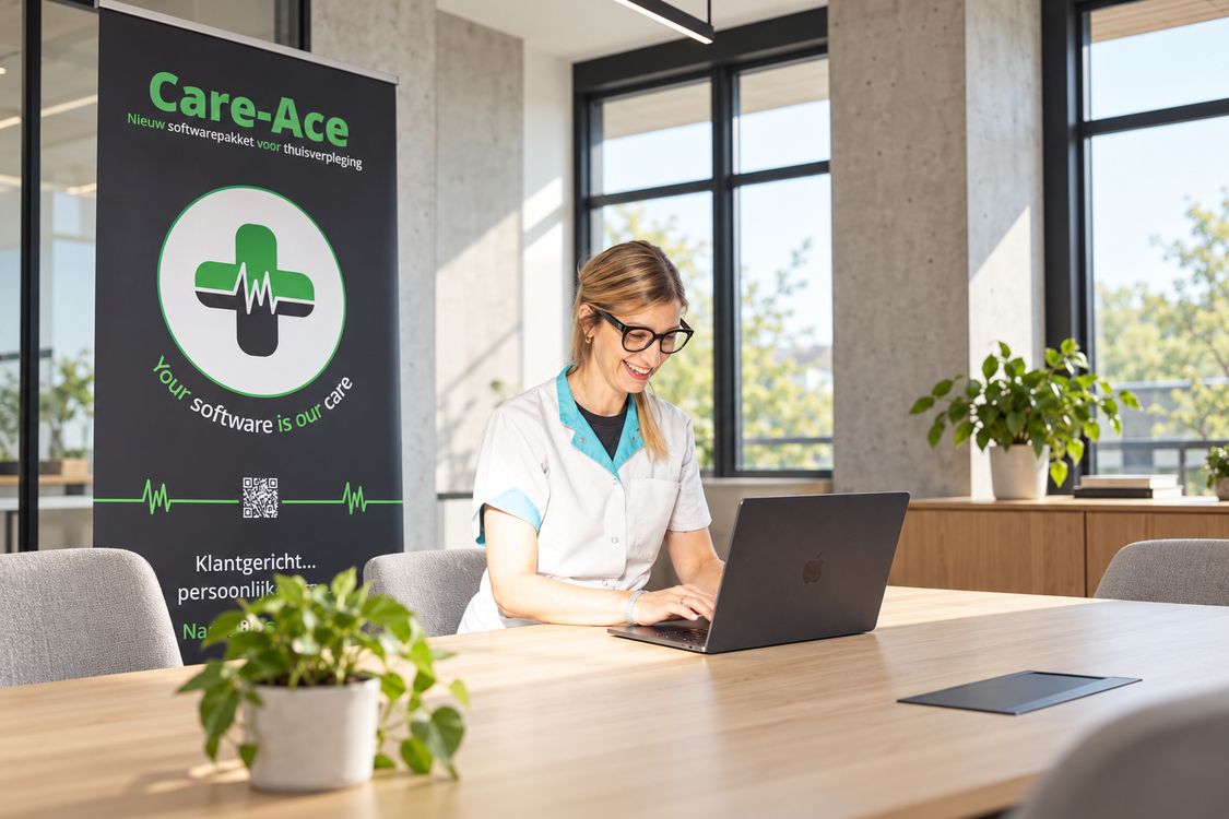 Verpleegkundige die met een collega in de zetel een tablet bespreekt