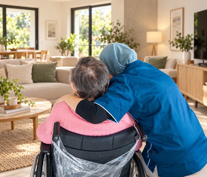 Verpleegkundige op huisbezoek bij een patiënt