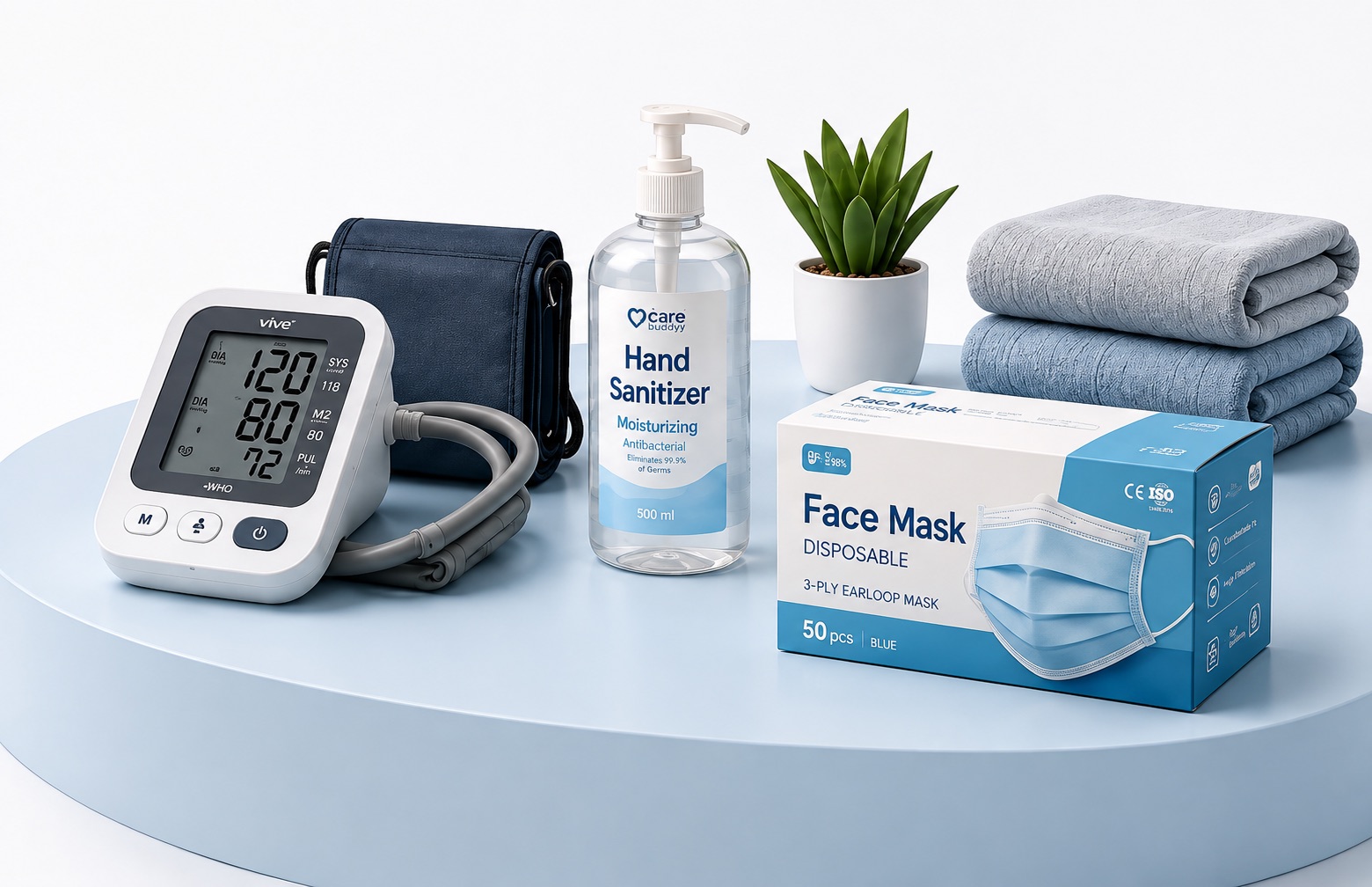 Bloeddrukmeter, handgel en mondmaskers uit de webshop van Carespot